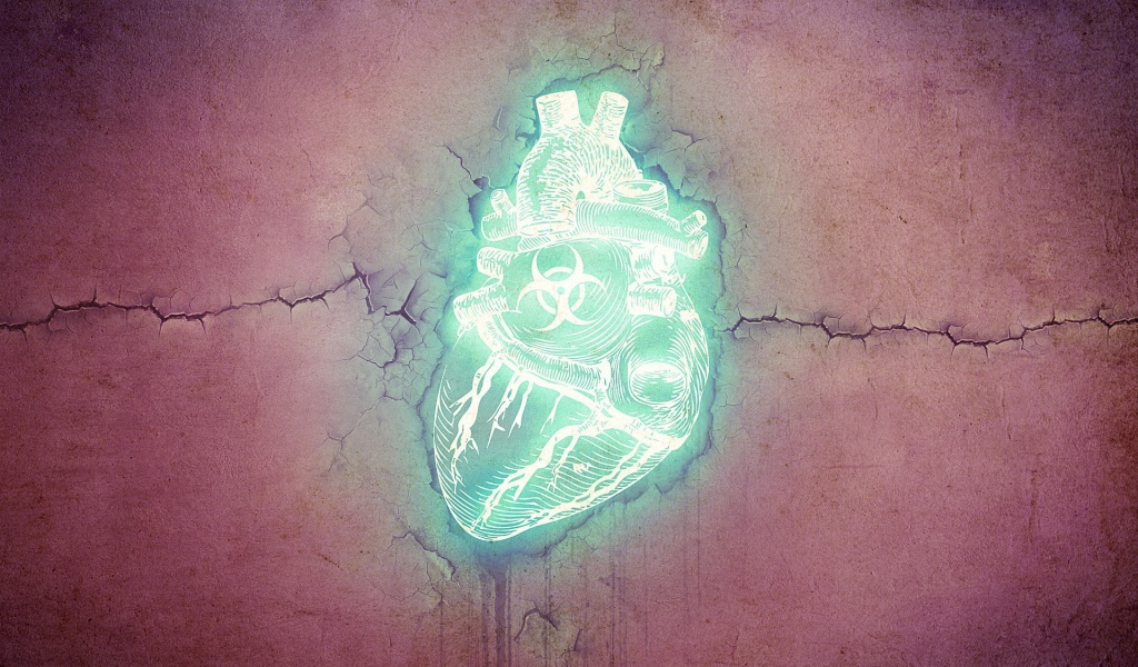 Неоновое сердце в розовом камне