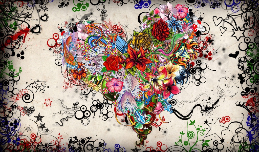 Орнамент из цветов в форме сердца