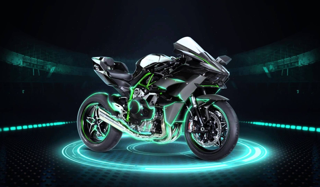 Неоновый мотоцикл Кавасаки