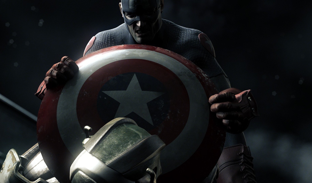 Капитан Америка поднимает щит