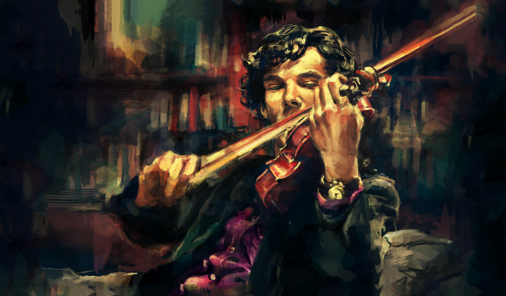 Шерлок играет на скрипке, арт