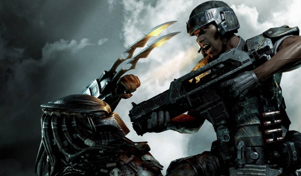 Солдат убивает пришельца из фильма Хищник