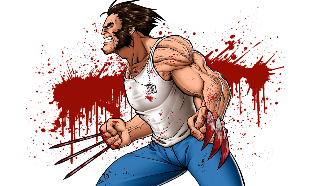 Росомаха на фоне пятен крови, арт