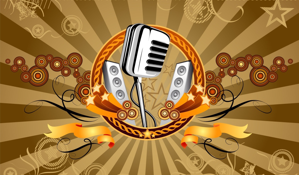 Аудио колонки и студийный микрофон