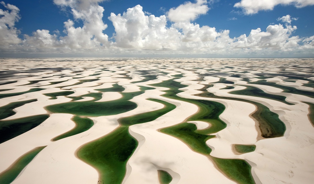 Зеленая вода на белом песке