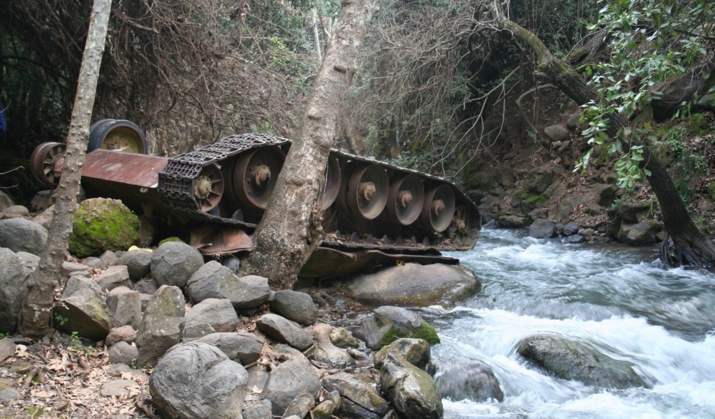 Inverted tank in a mountain stream