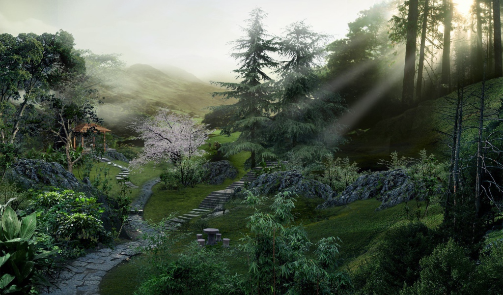 Ухоженный сад на опушке леса