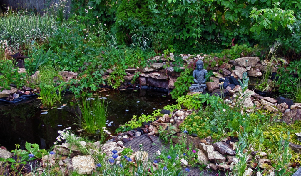 Статуэтка Будды в саду
