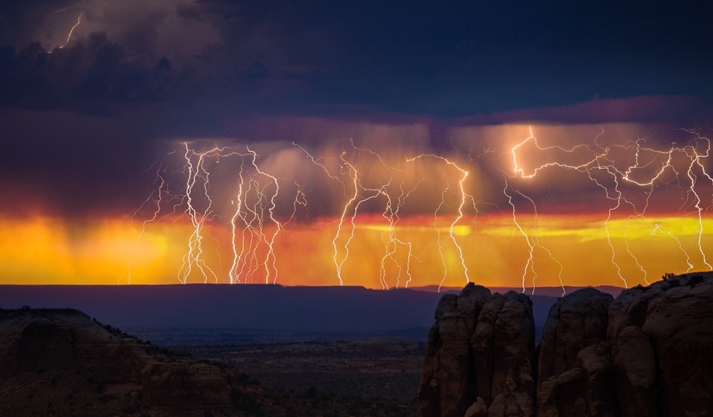 Гроза и молнии после заката