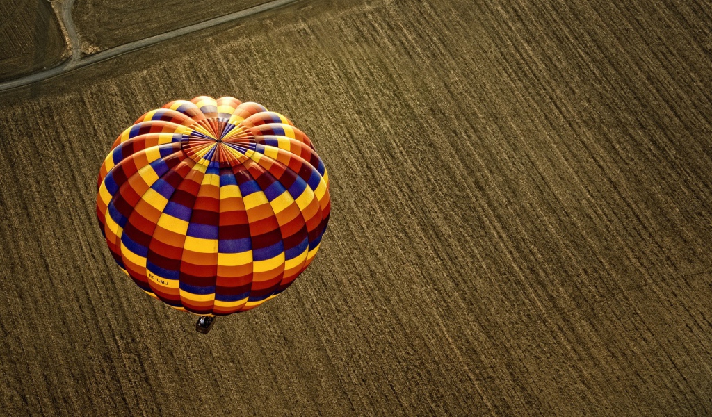 Воздушный шар над вспаханным полем