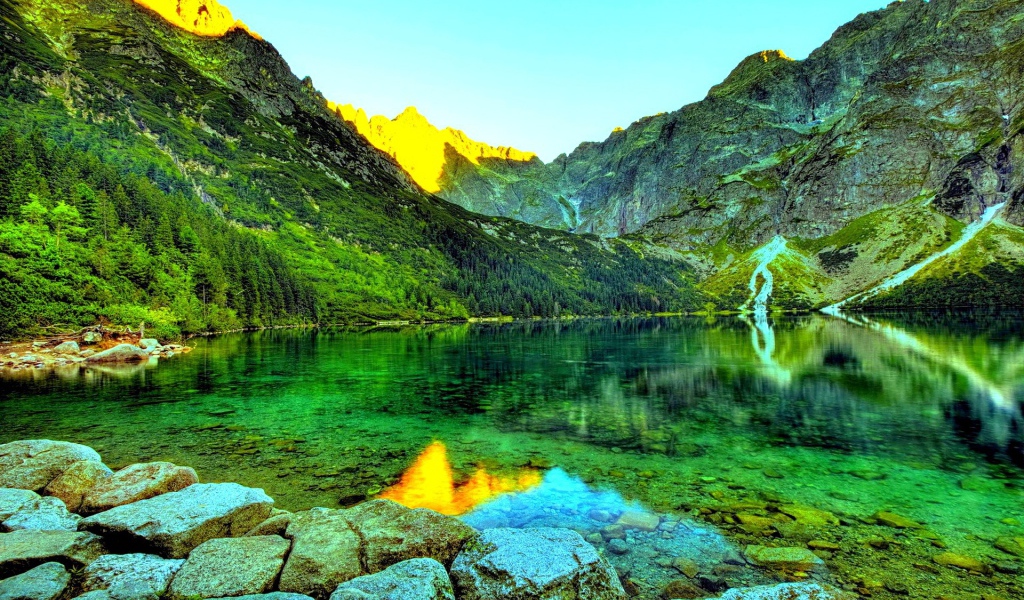 Прозрачная вода в зеленом горном озере