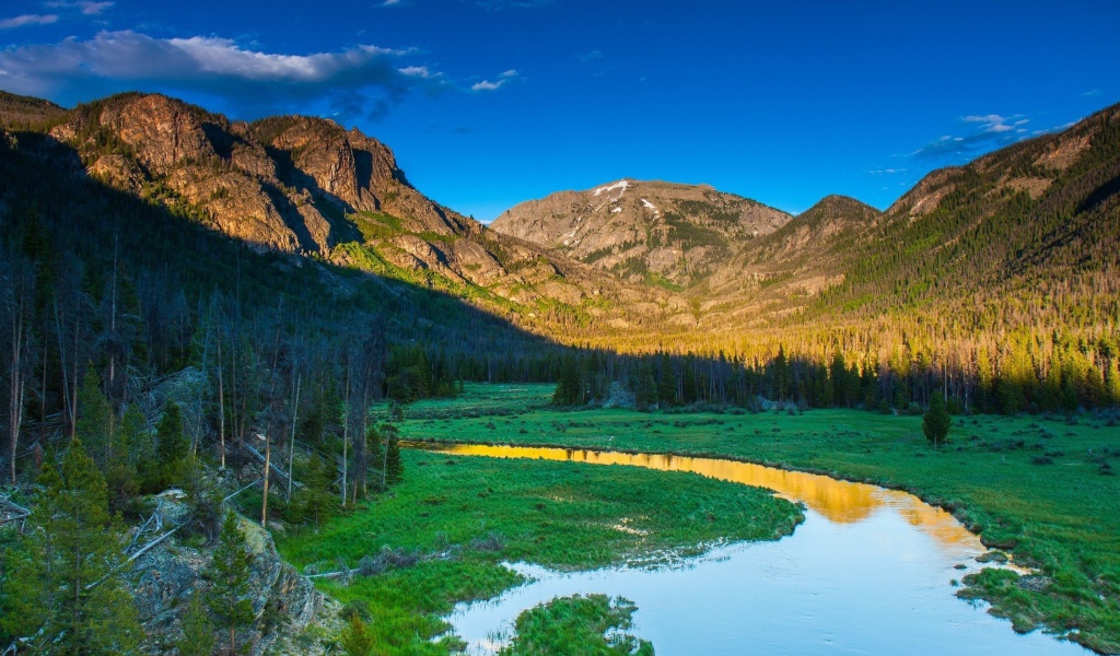 Узкая река в горной долине