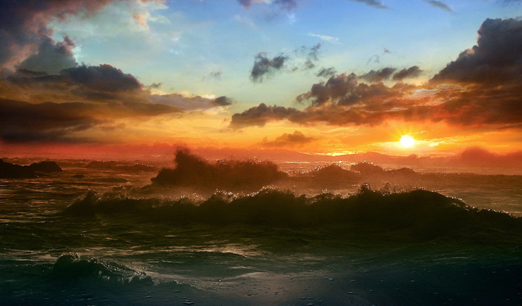 Закат на бушующем море