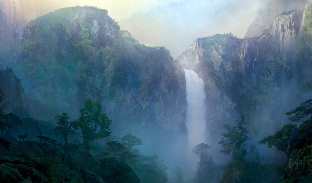 Водопад в ущелье гор