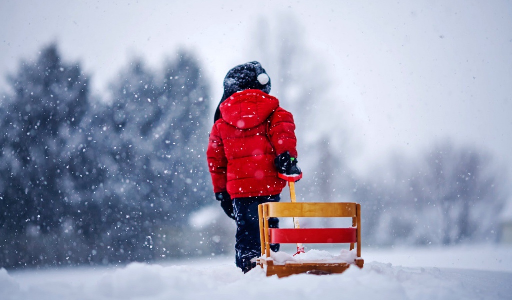 Ребенок везет санки