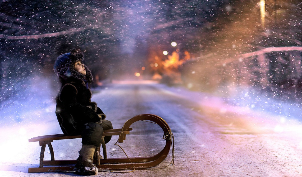 Мальчик катается на санках