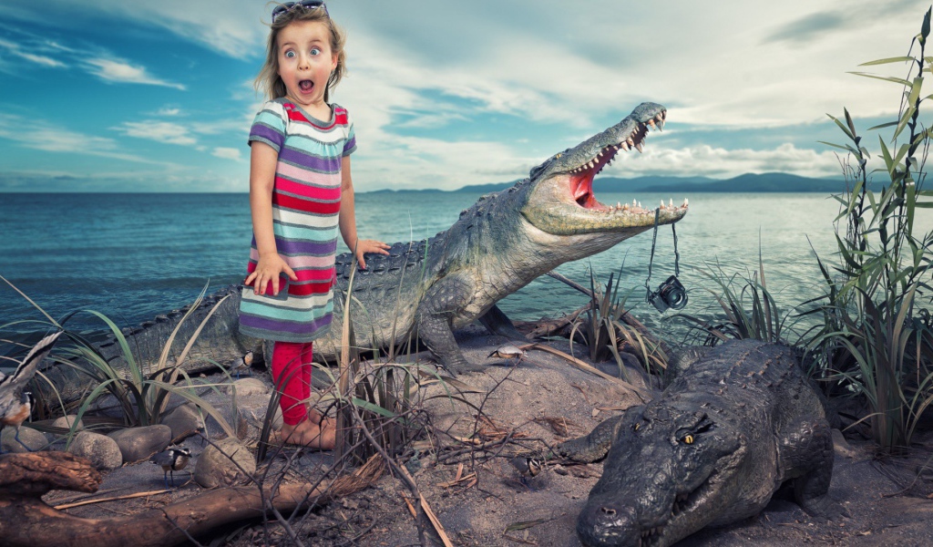 Девочка среди крокодилов