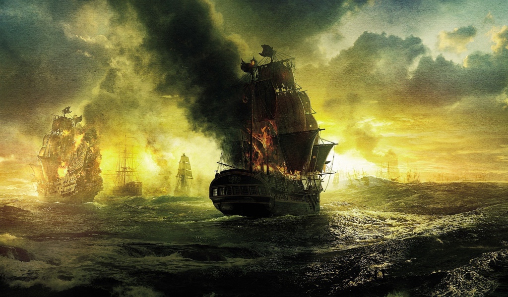 Горящие корабли после сражения, картина