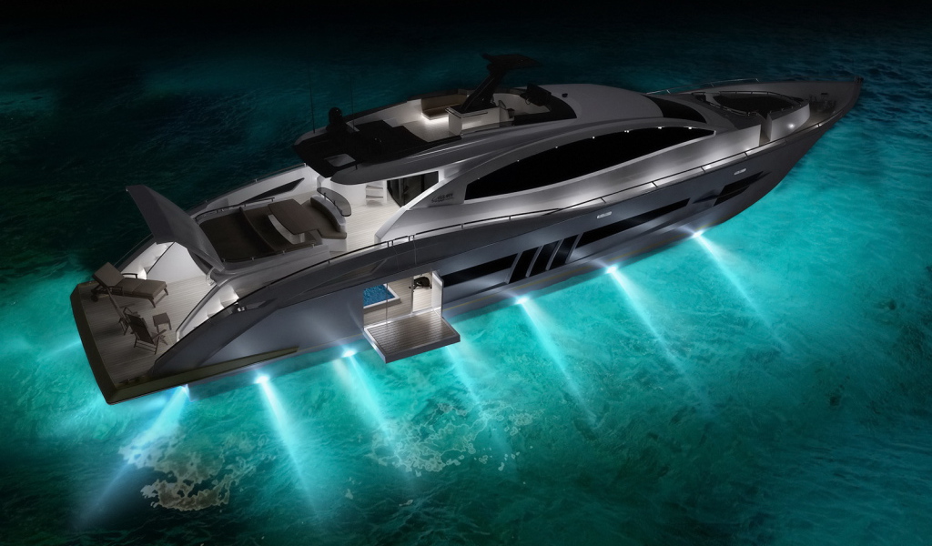 Яхта освещает дно моря