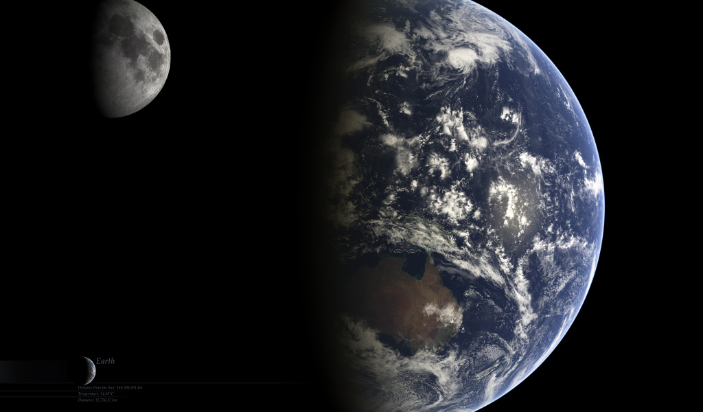Земля и Луна в космосе