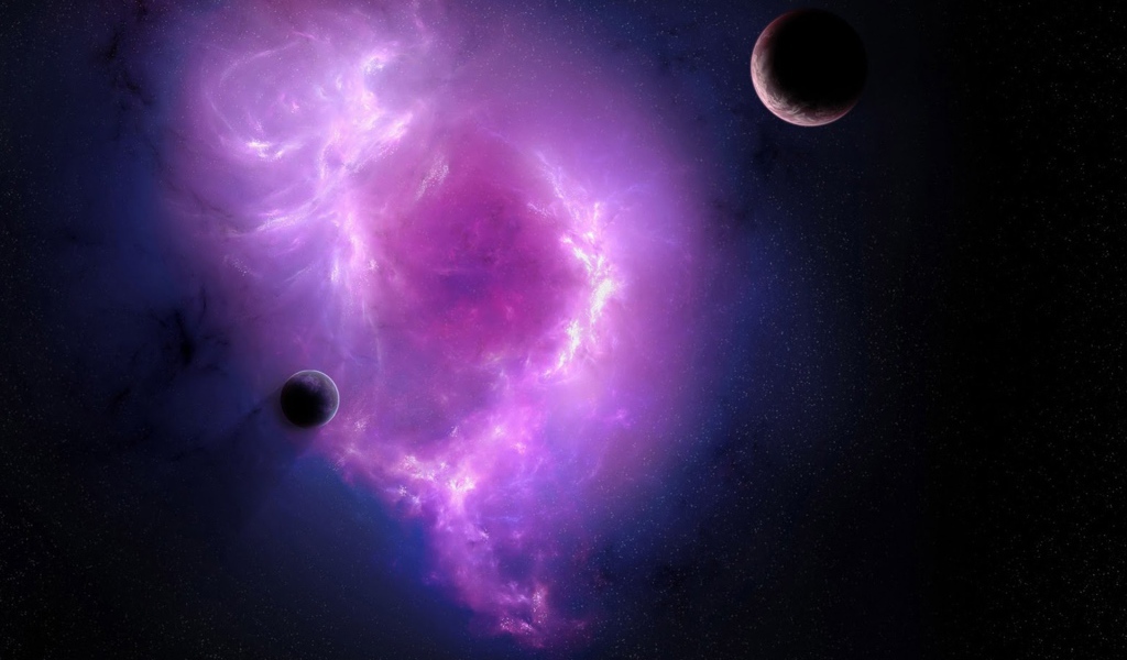 Луны на фоне фиолетовой галактики