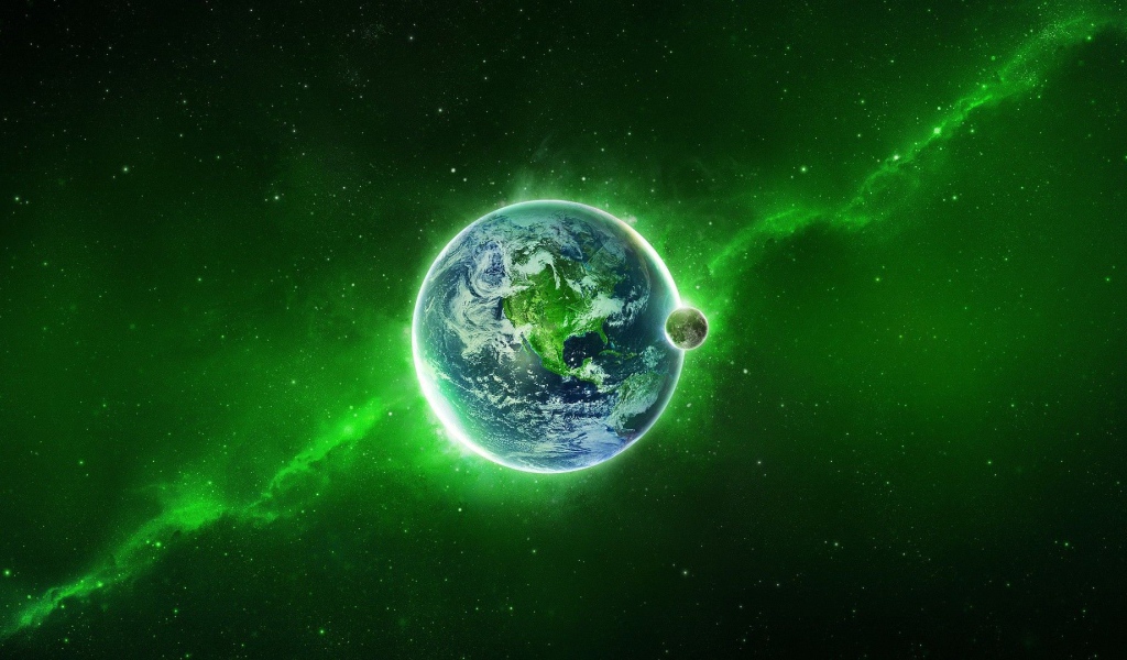 Наша планета в зеленой туманности