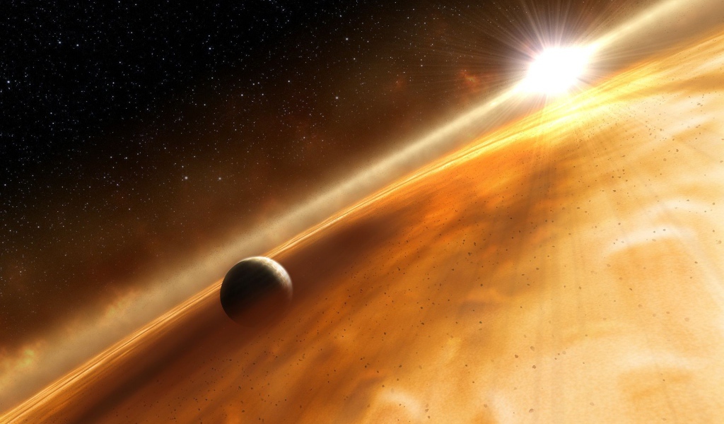 Планета пробивается сквозь туманность