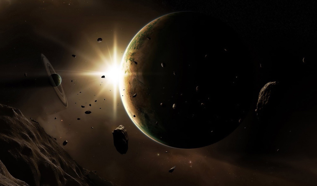 Планета на фоне коричневого космоса