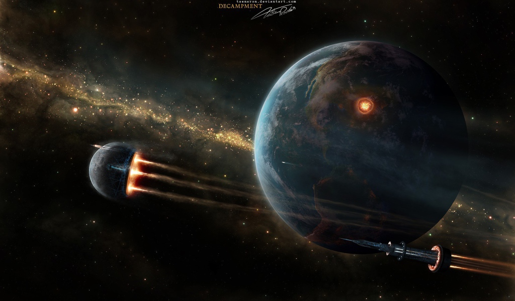 Космическая сфера на фоне планеты