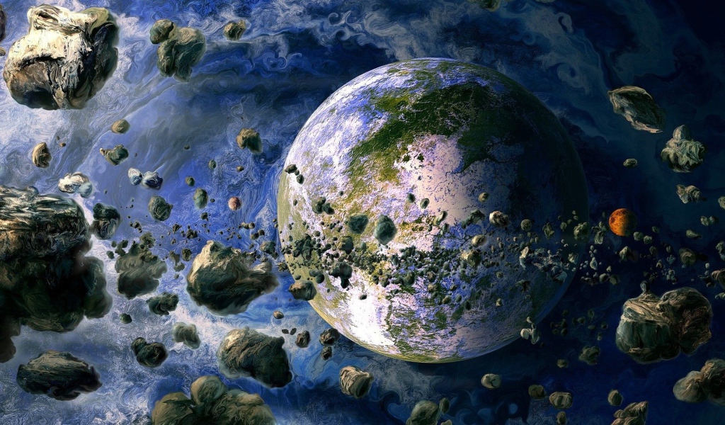 Земля в окружении обломков спутника