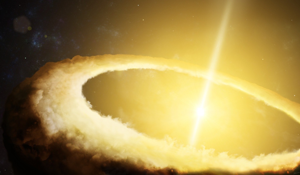 Луч плазмы пробил туманность в космосе