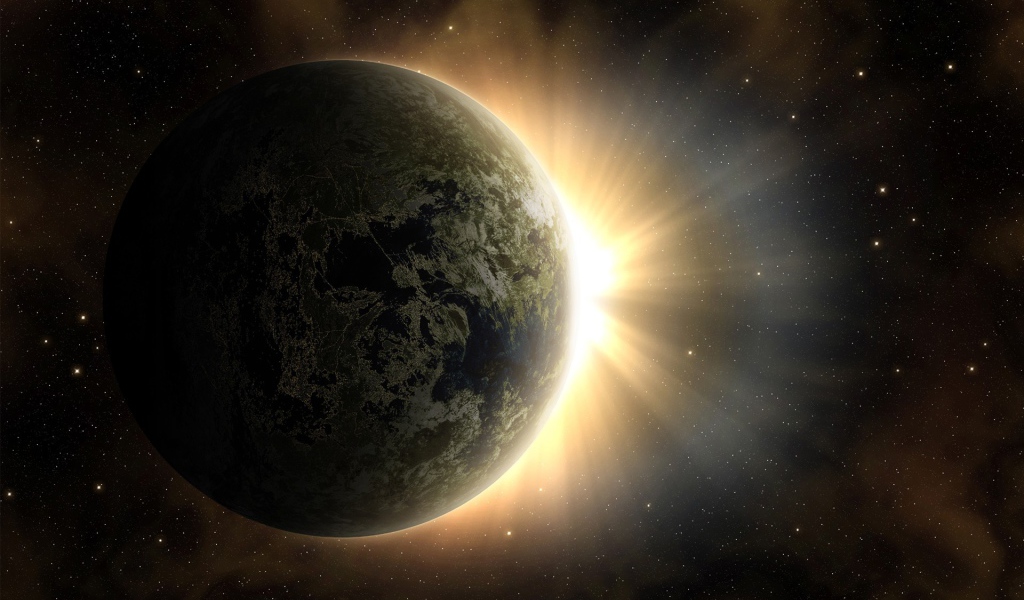 Яркое сияние позади планеты