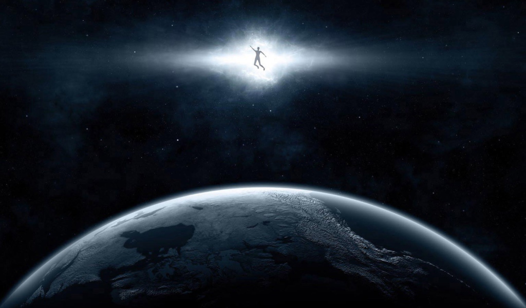 Человек в луче над планетой