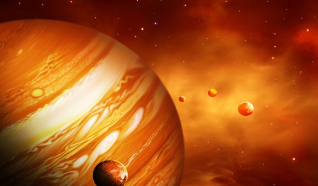 Планета Юпитер со спутниками
