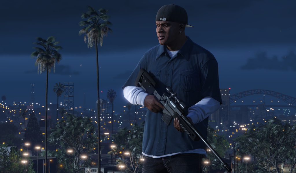 A criminal with a weapon, the game Grand Theft Auto V