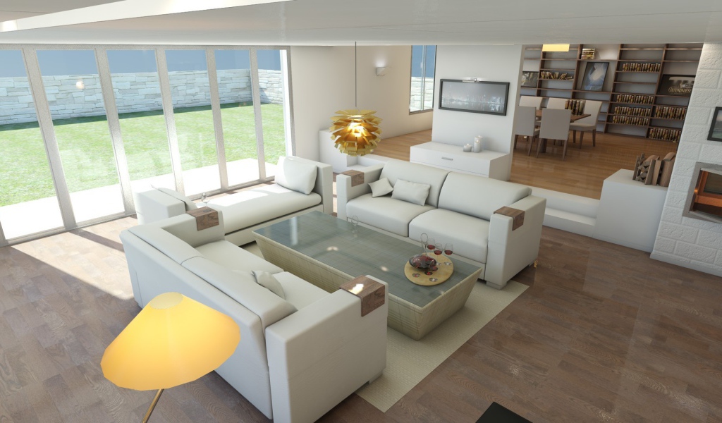 Белые кожаные диваны в светлой гостиной