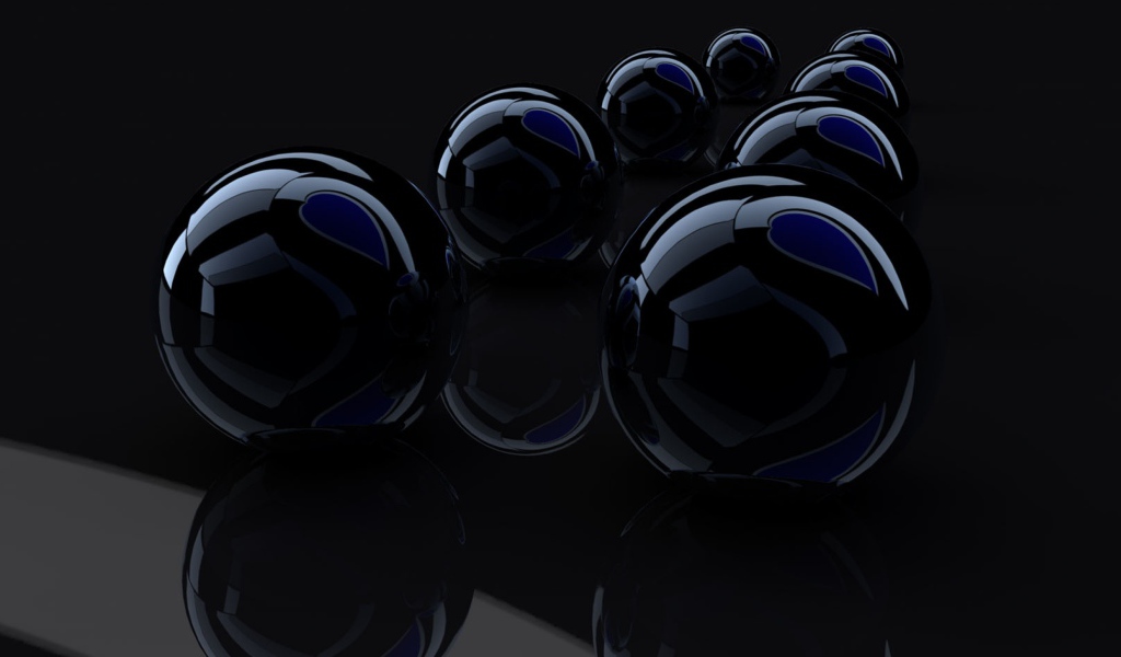 Черные стеклянные шары,  рендеринг 