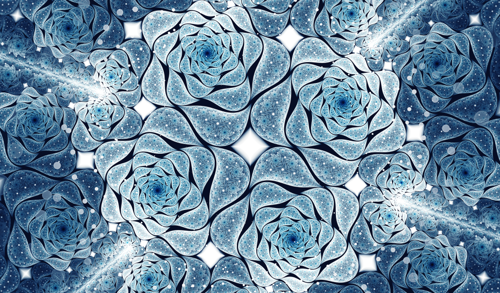 Голубые абстрактные цветы, фрактальный рисунок