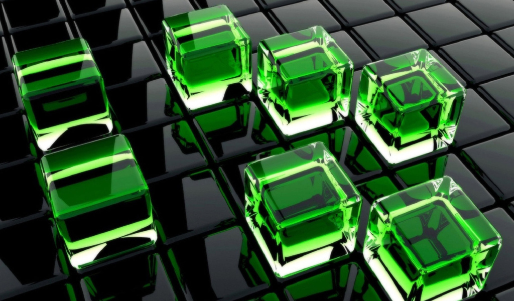 Зеленые стеклянные кубы 3D графика 