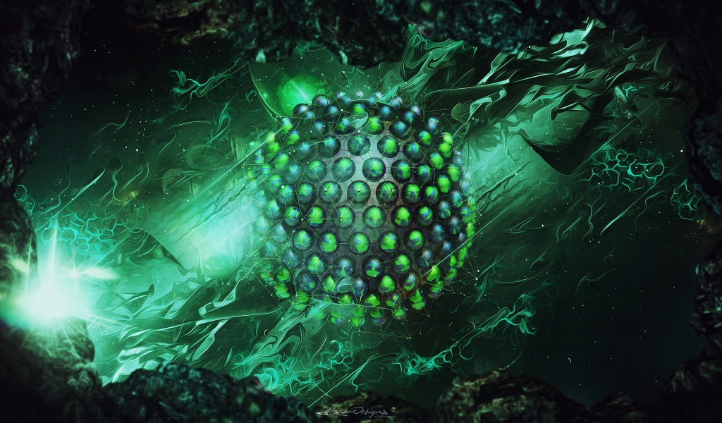 Зеленая сфера рендеринг, абстракция 