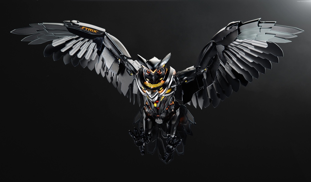 Железная сова на сером фоне 3д графика