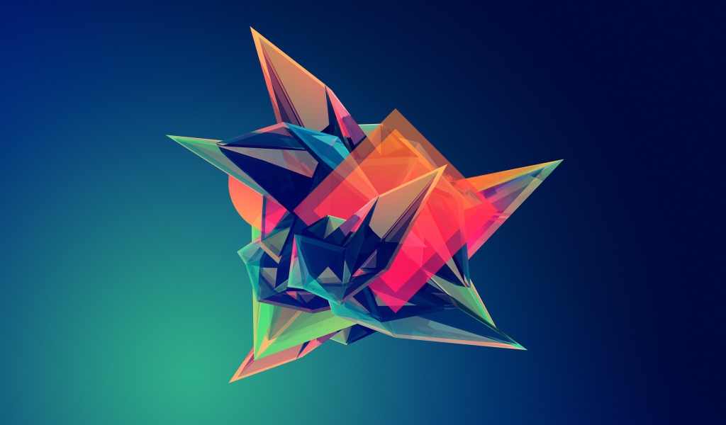 Разноцветный остроугольный кристалл на синем фоне 