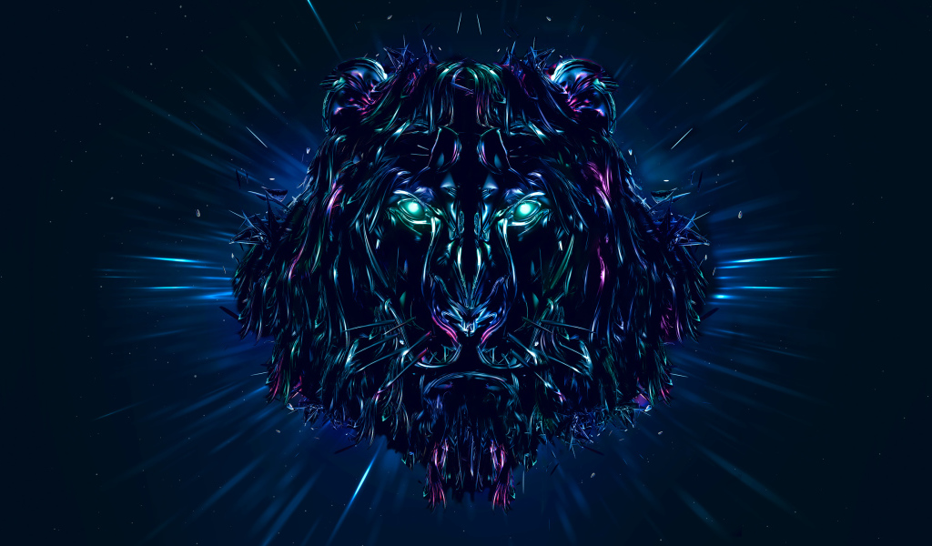 Неоновый лев 3д графика