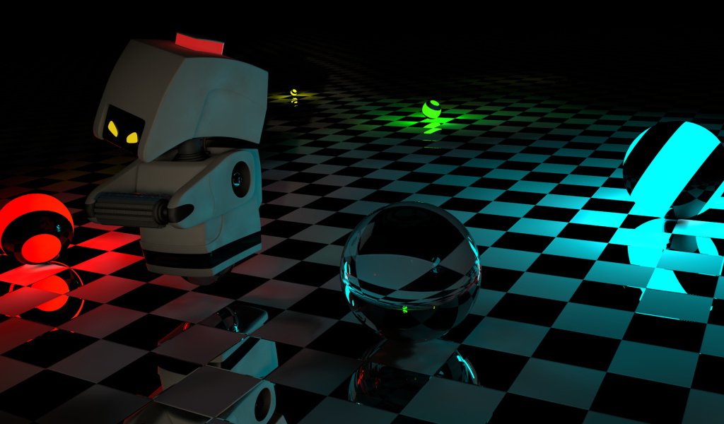 Робот и шары 3D графика 