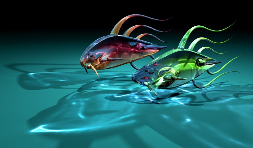 Две прозрачные стеклянные рыбки 3д графика 