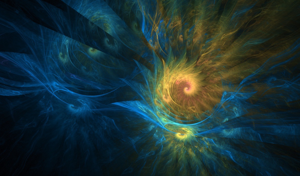 Желто - голубые спиральные фракталы  