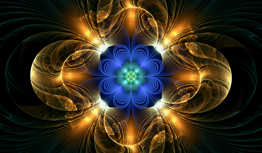 Желто голубой абстрактный фрактальный цветок 