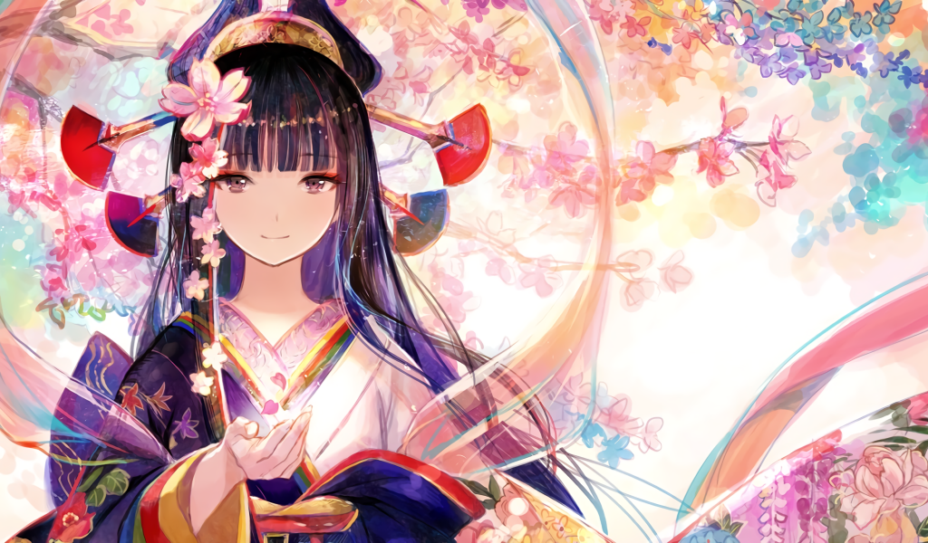 Аниме девушка с цветами в волосах 