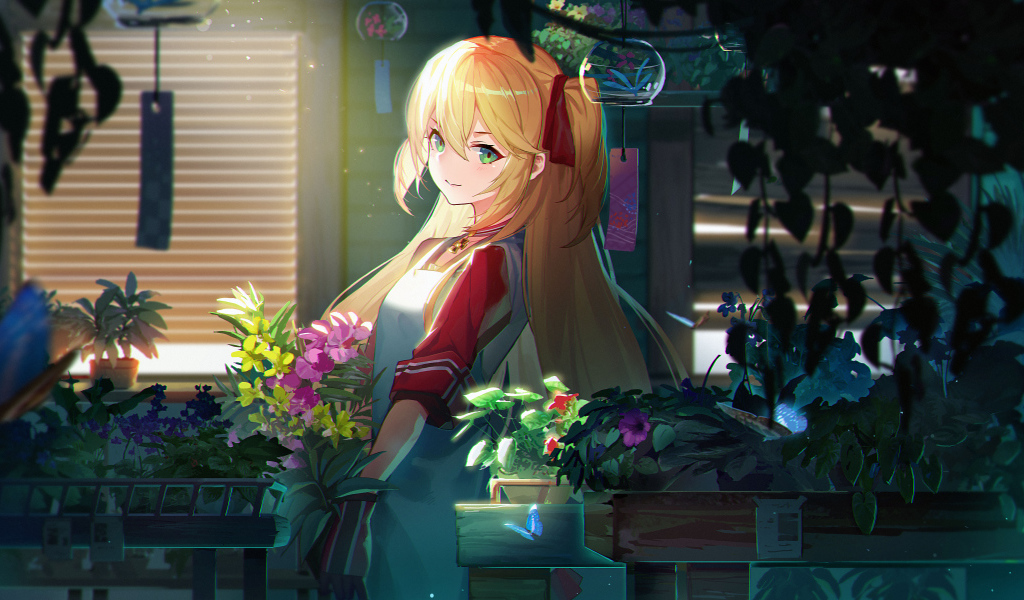 Красивая девушка с цветами аниме Azur Lane