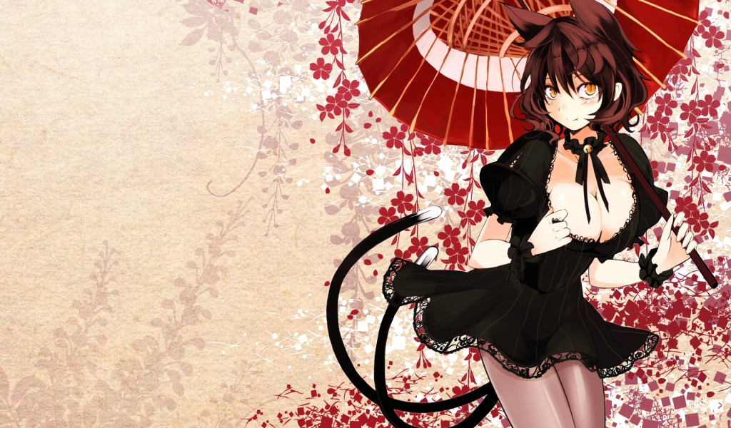 Девушка кошка под зонтом аниме 